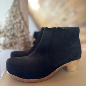 Dansko Black Ankle Booties with Wood Look Heel